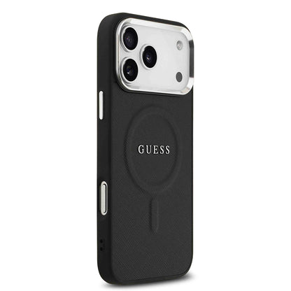 iPhone 17 Pro Max Kılıf Guess Orjinal Lisanslı M-safe Şarj Özellikli Klasik Yazı Logolu PU Deri Kapak