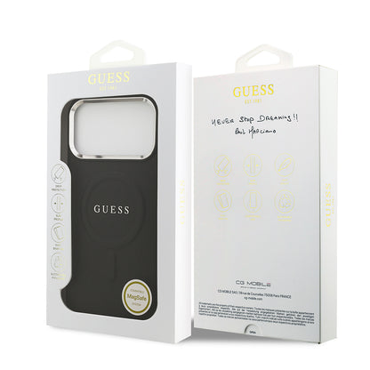 iPhone 17 Pro Max Kılıf Guess Orjinal Lisanslı M-safe Şarj Özellikli Klasik Yazı Logolu PU Deri Kapak