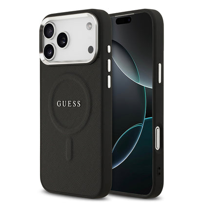 iPhone 17 Pro Max Kılıf Guess Orjinal Lisanslı M-safe Şarj Özellikli Klasik Yazı Logolu PU Deri Kapak