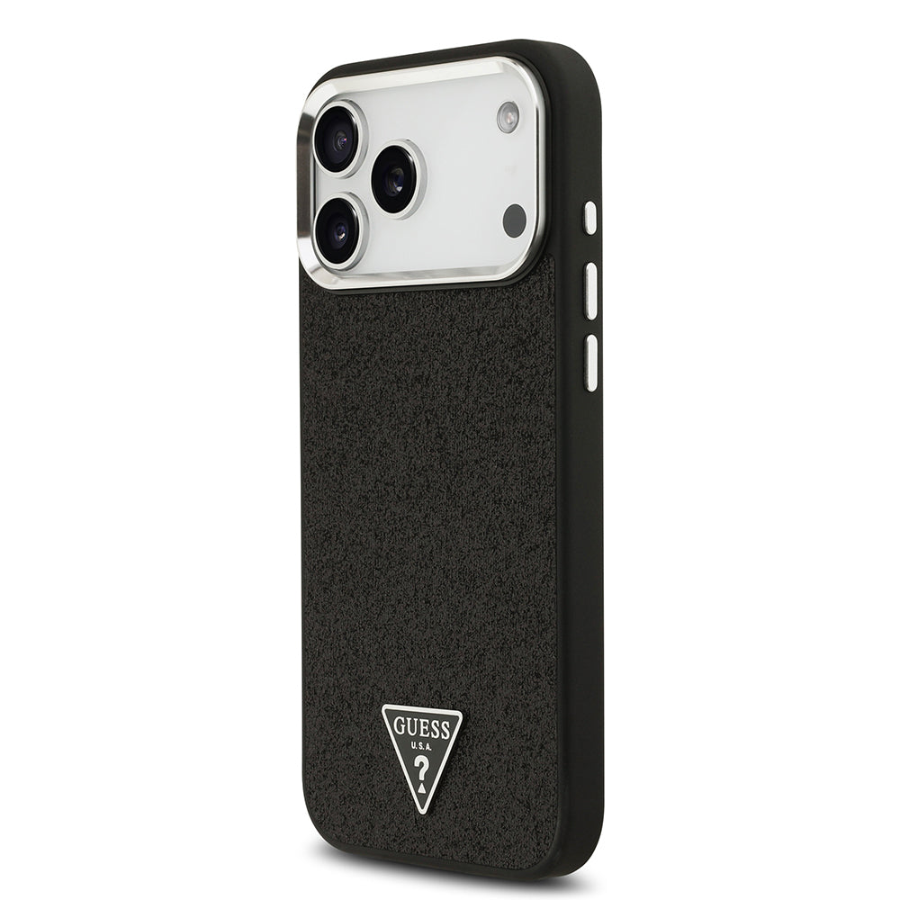 iPhone 17 Pro Max Kılıf Guess Orjinal Lisanslı M-safe Şarj Özellikli Metal Kamera Çerçeveli Üçgen Logolu Glitter Kapak