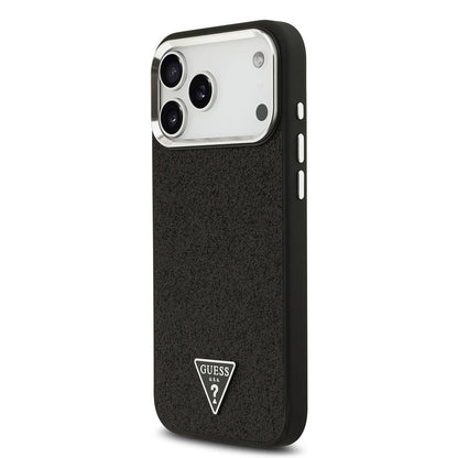iPhone 17 Pro Max Kılıf Guess Orjinal Lisanslı M-safe Şarj Özellikli Metal Kamera Çerçeveli Üçgen Logolu Glitter Kapak