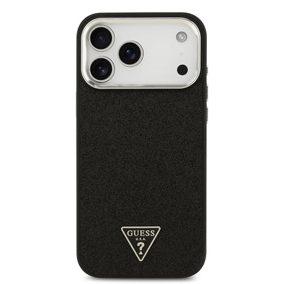 iPhone 17 Pro Max Kılıf Guess Orjinal Lisanslı M-safe Şarj Özellikli Metal Kamera Çerçeveli Üçgen Logolu Glitter Kapak