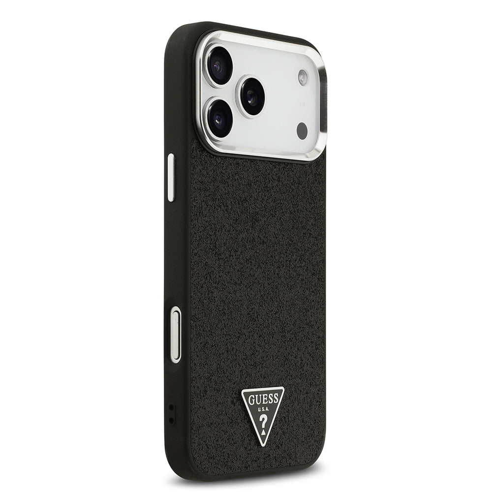 iPhone 17 Pro Max Kılıf Guess Orjinal Lisanslı M-safe Şarj Özellikli Metal Kamera Çerçeveli Üçgen Logolu Glitter Kapak