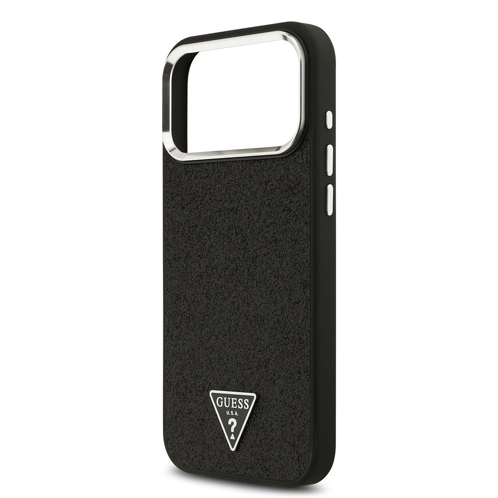 iPhone 17 Pro Max Kılıf Guess Orjinal Lisanslı M-safe Şarj Özellikli Metal Kamera Çerçeveli Üçgen Logolu Glitter Kapak