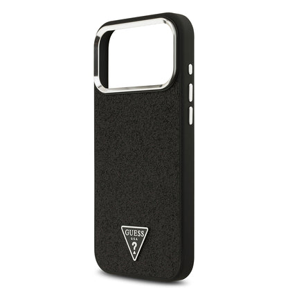 iPhone 17 Pro Max Kılıf Guess Orjinal Lisanslı M-safe Şarj Özellikli Metal Kamera Çerçeveli Üçgen Logolu Glitter Kapak