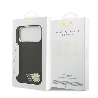 iPhone 17 Pro Max Kılıf Guess Orjinal Lisanslı M-safe Şarj Özellikli Metal Kamera Çerçeveli Üçgen Logolu Glitter Kapak