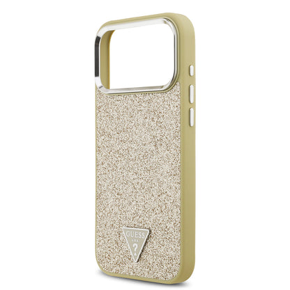 iPhone 17 Pro Max Kılıf Guess Orjinal Lisanslı M-safe Şarj Özellikli Metal Kamera Çerçeveli Üçgen Logolu Glitter Kapak