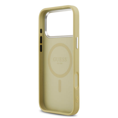 iPhone 17 Pro Max Kılıf Guess Orjinal Lisanslı M-safe Şarj Özellikli Metal Kamera Çerçeveli Üçgen Logolu Glitter Kapak