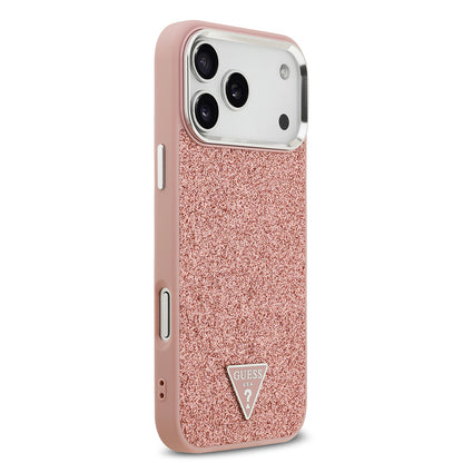 iPhone 17 Pro Max Kılıf Guess Orjinal Lisanslı M-safe Şarj Özellikli Metal Kamera Çerçeveli Üçgen Logolu Glitter Kapak
