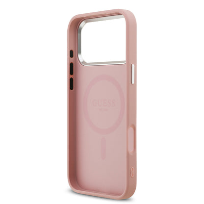 iPhone 17 Pro Max Kılıf Guess Orjinal Lisanslı M-safe Şarj Özellikli Metal Kamera Çerçeveli Üçgen Logolu Glitter Kapak
