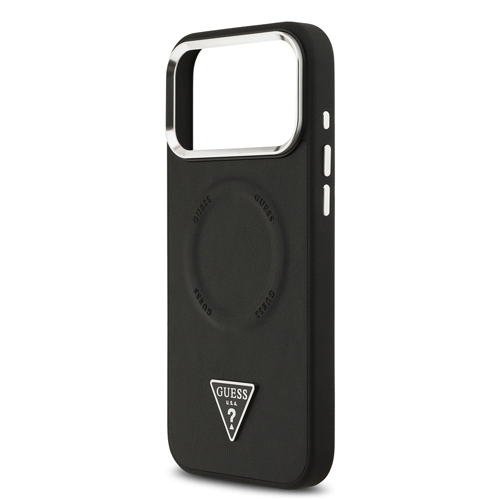 iPhone 17 Pro Max Kılıf Guess Orjinal Lisanslı M-safe Şarj Özellikli PU Deri Metal Kamera Çerçeveli Üçgen Logolu Kapak