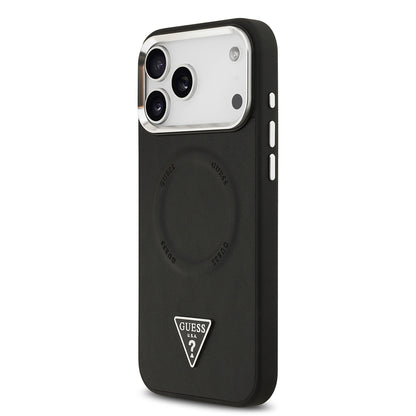 iPhone 17 Pro Max Kılıf Guess Orjinal Lisanslı M-safe Şarj Özellikli PU Deri Metal Kamera Çerçeveli Üçgen Logolu Kapak