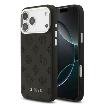 iPhone 17 Pro Max Kılıf Guess Orjinal Lisanslı M-safe Şarj Özellikli Sıcak Baskılı Klasik Yazı Logolu PU Deri Peony Kapak