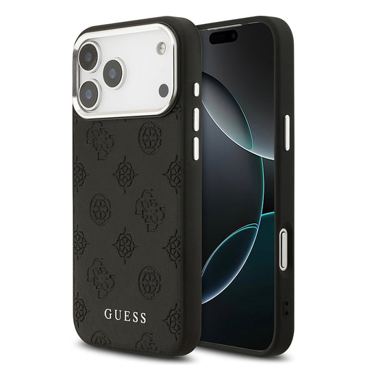 iPhone 17 Pro Max Kılıf Guess Orjinal Lisanslı M-safe Şarj Özellikli Sıcak Baskılı Klasik Yazı Logolu PU Deri Peony Kapak