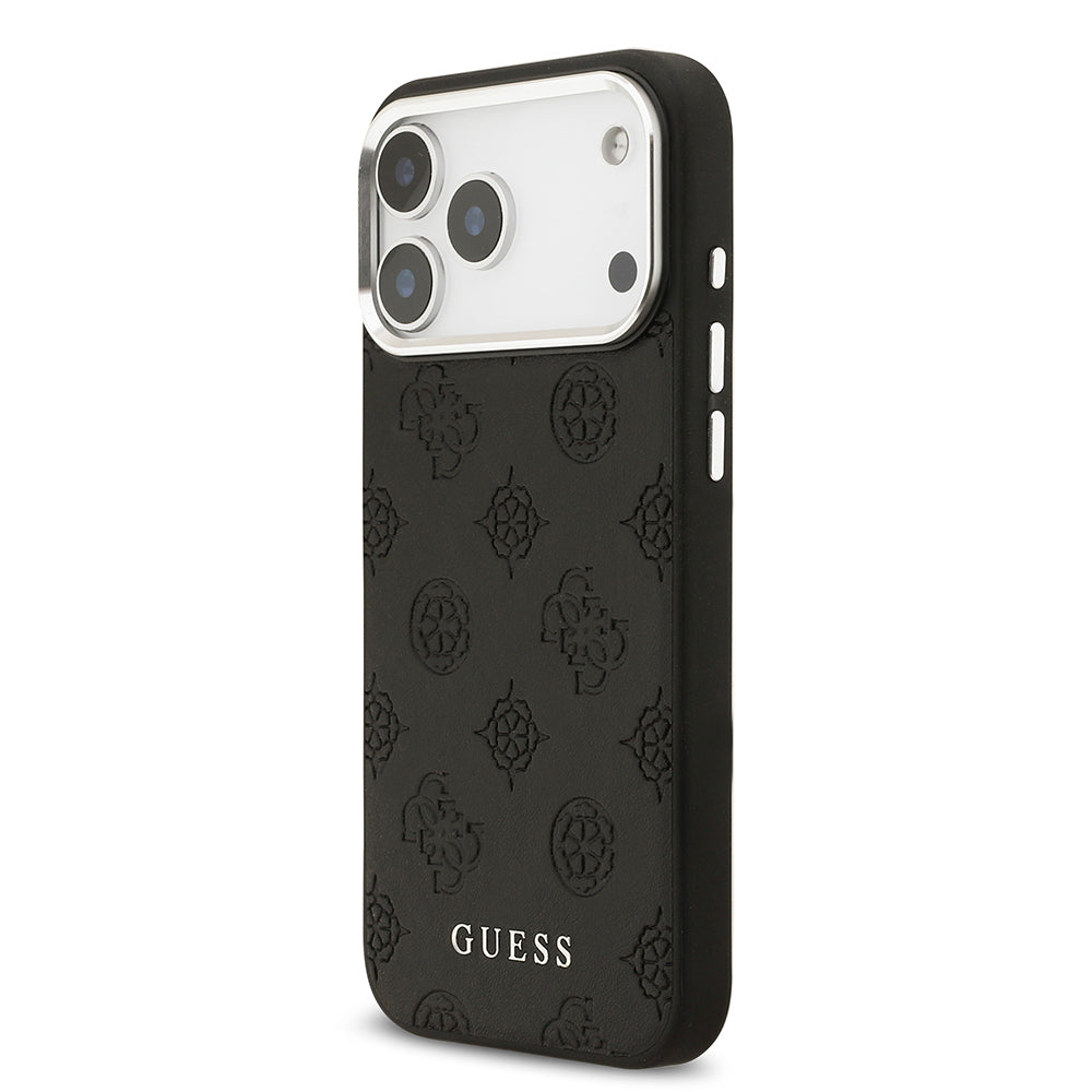 iPhone 17 Pro Max Kılıf Guess Orjinal Lisanslı M-safe Şarj Özellikli Sıcak Baskılı Klasik Yazı Logolu PU Deri Peony Kapak