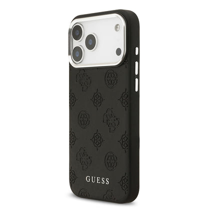 iPhone 17 Pro Max Kılıf Guess Orjinal Lisanslı M-safe Şarj Özellikli Sıcak Baskılı Klasik Yazı Logolu PU Deri Peony Kapak
