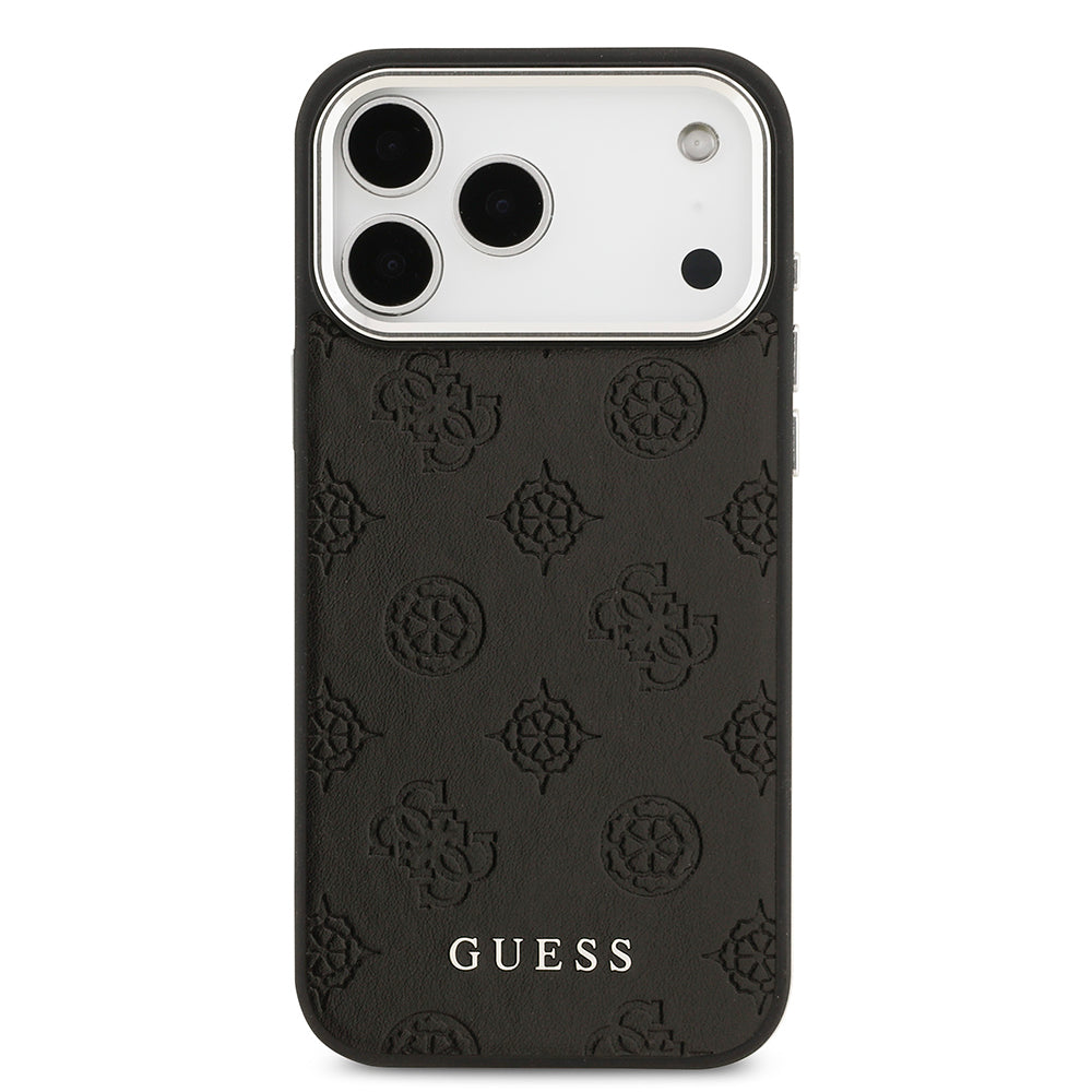 iPhone 17 Pro Max Kılıf Guess Orjinal Lisanslı M-safe Şarj Özellikli Sıcak Baskılı Klasik Yazı Logolu PU Deri Peony Kapak