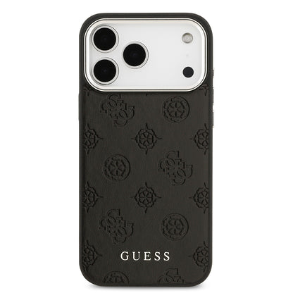 iPhone 17 Pro Max Kılıf Guess Orjinal Lisanslı M-safe Şarj Özellikli Sıcak Baskılı Klasik Yazı Logolu PU Deri Peony Kapak
