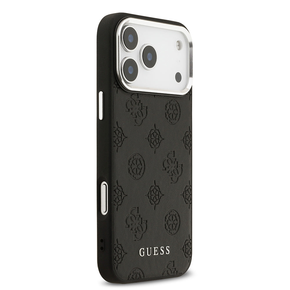 iPhone 17 Pro Max Kılıf Guess Orjinal Lisanslı M-safe Şarj Özellikli Sıcak Baskılı Klasik Yazı Logolu PU Deri Peony Kapak