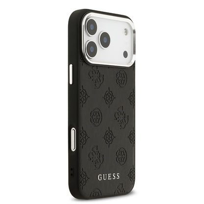 iPhone 17 Pro Max Kılıf Guess Orjinal Lisanslı M-safe Şarj Özellikli Sıcak Baskılı Klasik Yazı Logolu PU Deri Peony Kapak
