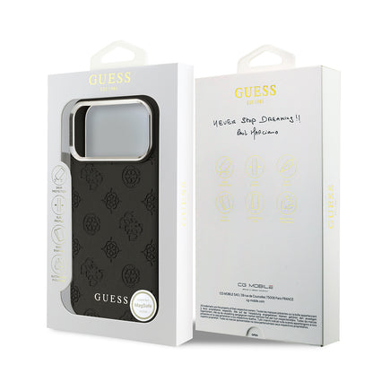 iPhone 17 Pro Max Kılıf Guess Orjinal Lisanslı M-safe Şarj Özellikli Sıcak Baskılı Klasik Yazı Logolu PU Deri Peony Kapak