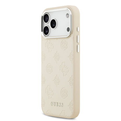 iPhone 17 Pro Max Kılıf Guess Orjinal Lisanslı M-safe Şarj Özellikli Sıcak Baskılı Klasik Yazı Logolu PU Deri Peony Kapak