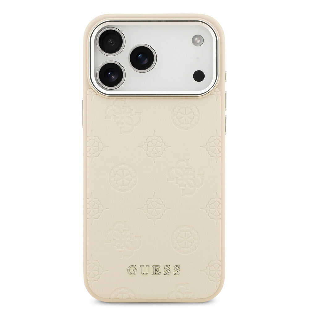 iPhone 17 Pro Max Kılıf Guess Orjinal Lisanslı M-safe Şarj Özellikli Sıcak Baskılı Klasik Yazı Logolu PU Deri Peony Kapak