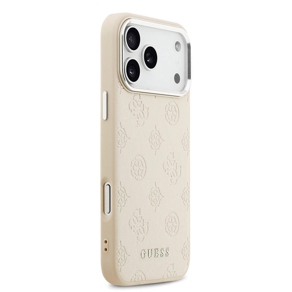 iPhone 17 Pro Max Kılıf Guess Orjinal Lisanslı M-safe Şarj Özellikli Sıcak Baskılı Klasik Yazı Logolu PU Deri Peony Kapak