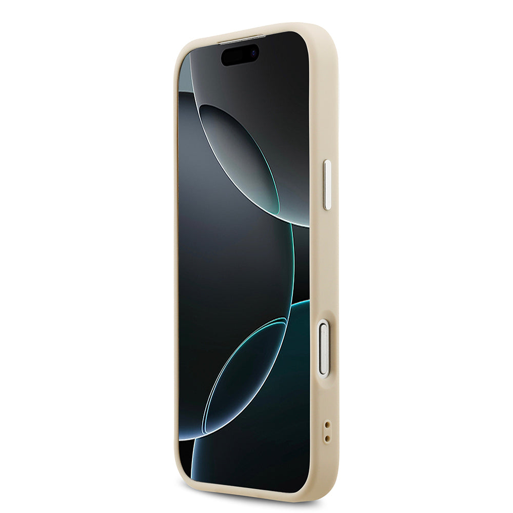 iPhone 17 Pro Max Kılıf Guess Orjinal Lisanslı M-safe Şarj Özellikli Sıcak Baskılı Klasik Yazı Logolu PU Deri Peony Kapak