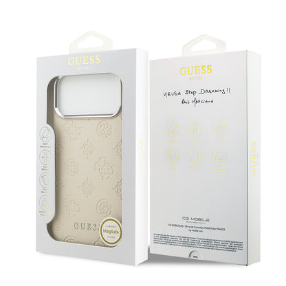 iPhone 17 Pro Max Kılıf Guess Orjinal Lisanslı M-safe Şarj Özellikli Sıcak Baskılı Klasik Yazı Logolu PU Deri Peony Kapak