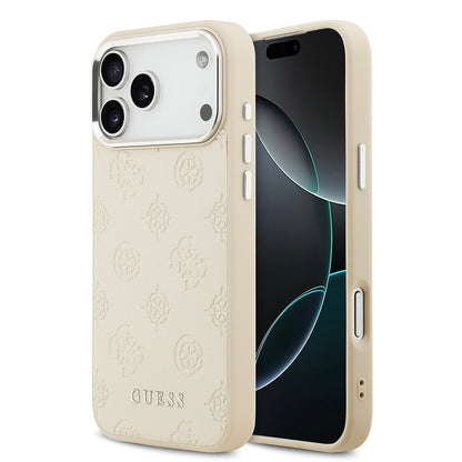 iPhone 17 Pro Max Kılıf Guess Orjinal Lisanslı M-safe Şarj Özellikli Sıcak Baskılı Klasik Yazı Logolu PU Deri Peony Kapak