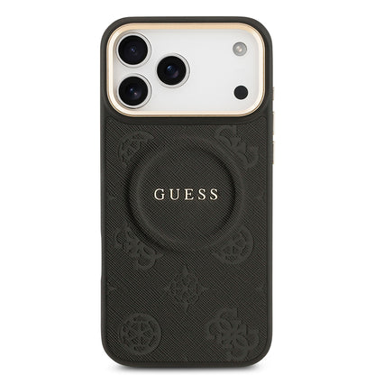 Apple iPhone 17 Pro Max Kılıf Guess Orjinal Lisanslı M-safe Şarj Özellikli Sıcak Baskılı Yazı Logolu PU Deri Peony Kapak