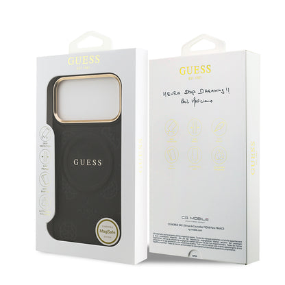 Apple iPhone 17 Pro Max Kılıf Guess Orjinal Lisanslı M-safe Şarj Özellikli Sıcak Baskılı Yazı Logolu PU Deri Peony Kapak