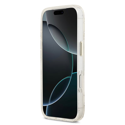 iPhone 17 Pro Max Kılıf Guess Orjinal Lisanslı M-safe Şarj Özellikli Simli Çiçek Desenli Metal Kamera Çerçeveli Üçgen Logolu Kapak