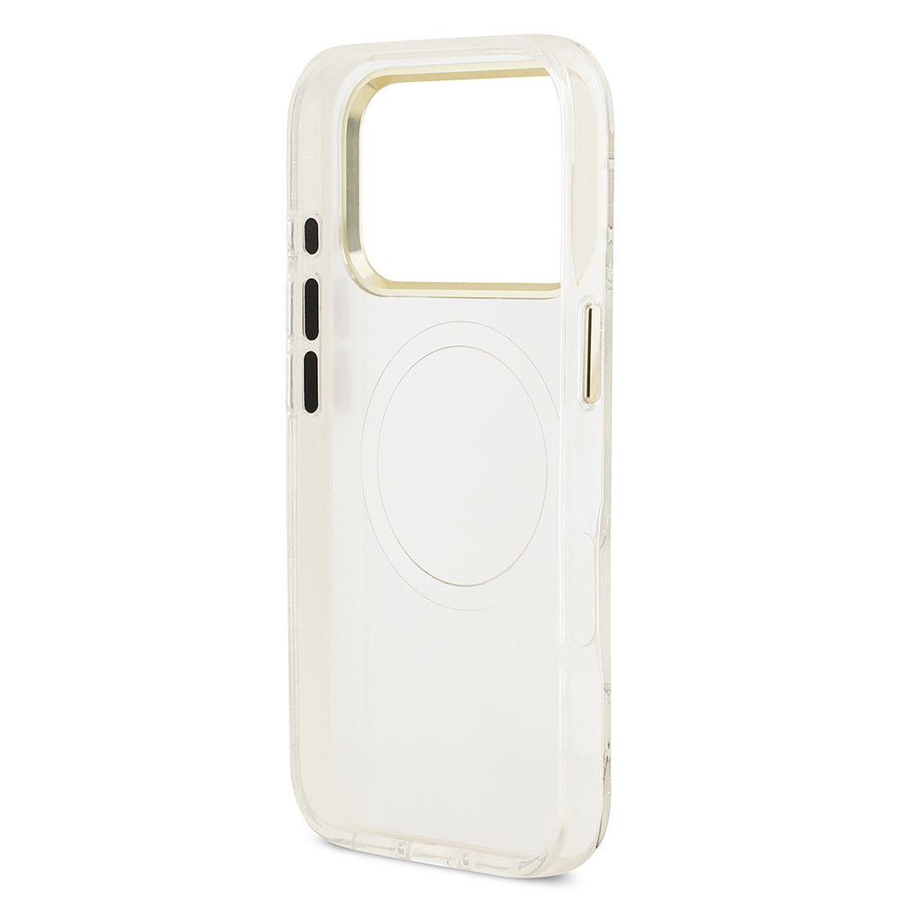 iPhone 17 Pro Max Kılıf Guess Orjinal Lisanslı M-safe Şarj Özellikli Simli Çiçek Desenli Metal Kamera Çerçeveli Üçgen Logolu Kapak