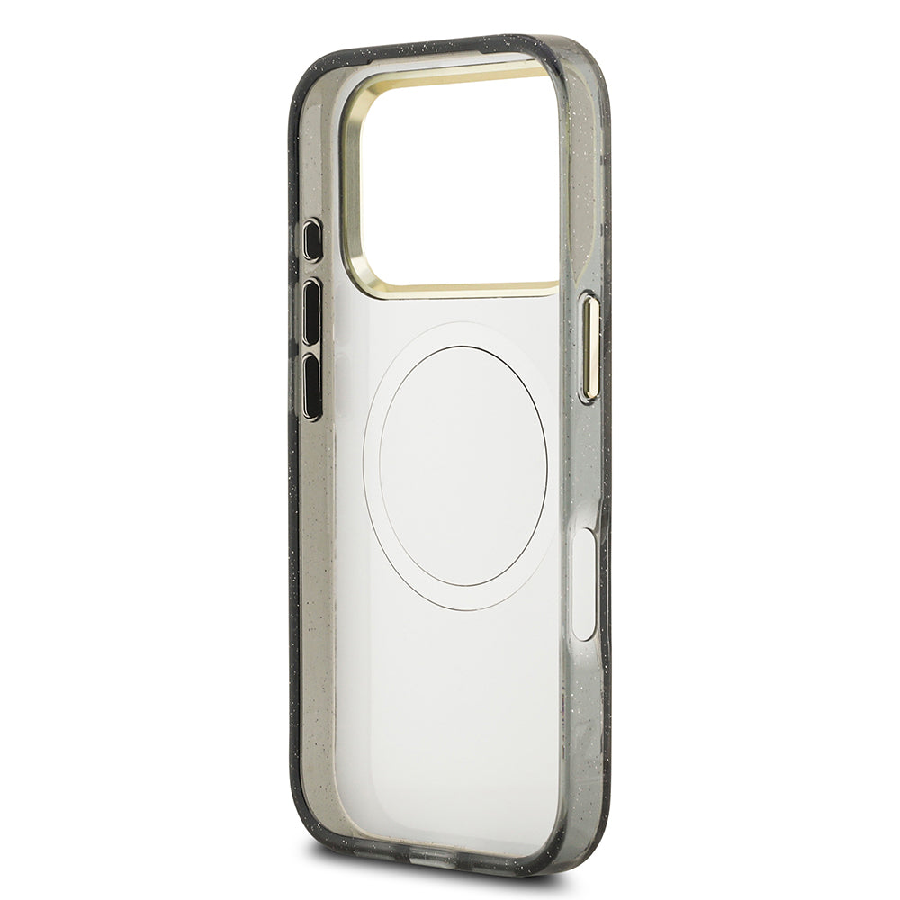 iPhone 17 Pro Max Kılıf Guess Orjinal Lisanslı M-safe Şarj Özellikli Simli Çiçek Desenli Metal Kamera Çerçeveli Üçgen Logolu Kapak