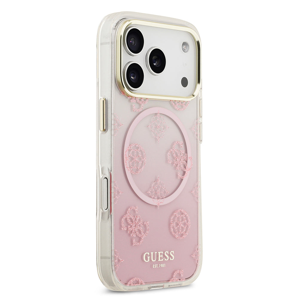 iPhone 17 Pro Max Kılıf Guess Orjinal Lisanslı M-safe Şarj Özellikli Simli Peony Desenli Silikon Kapak