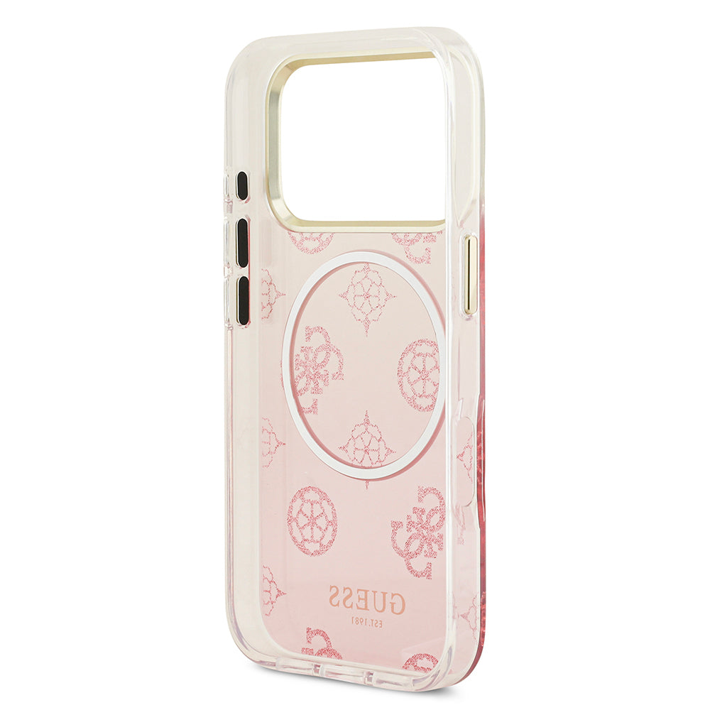 iPhone 17 Pro Max Kılıf Guess Orjinal Lisanslı M-safe Şarj Özellikli Simli Peony Desenli Silikon Kapak