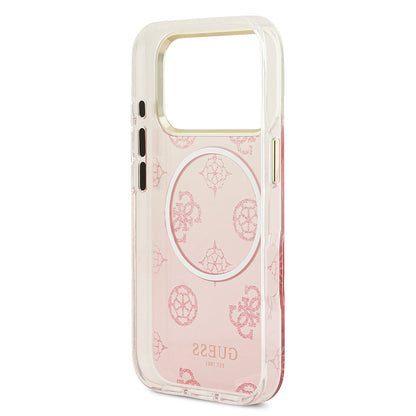 iPhone 17 Pro Max Kılıf Guess Orjinal Lisanslı M-safe Şarj Özellikli Simli Peony Desenli Silikon Kapak