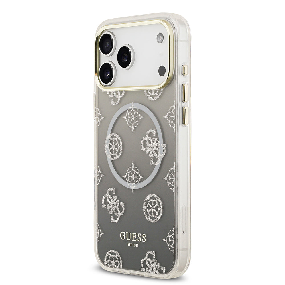 iPhone 17 Pro Max Kılıf Guess Orjinal Lisanslı M-safe Şarj Özellikli Simli Peony Desenli Silikon Kapak