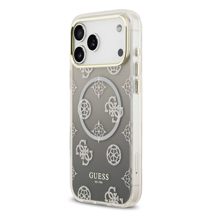 iPhone 17 Pro Max Kılıf Guess Orjinal Lisanslı M-safe Şarj Özellikli Simli Peony Desenli Silikon Kapak