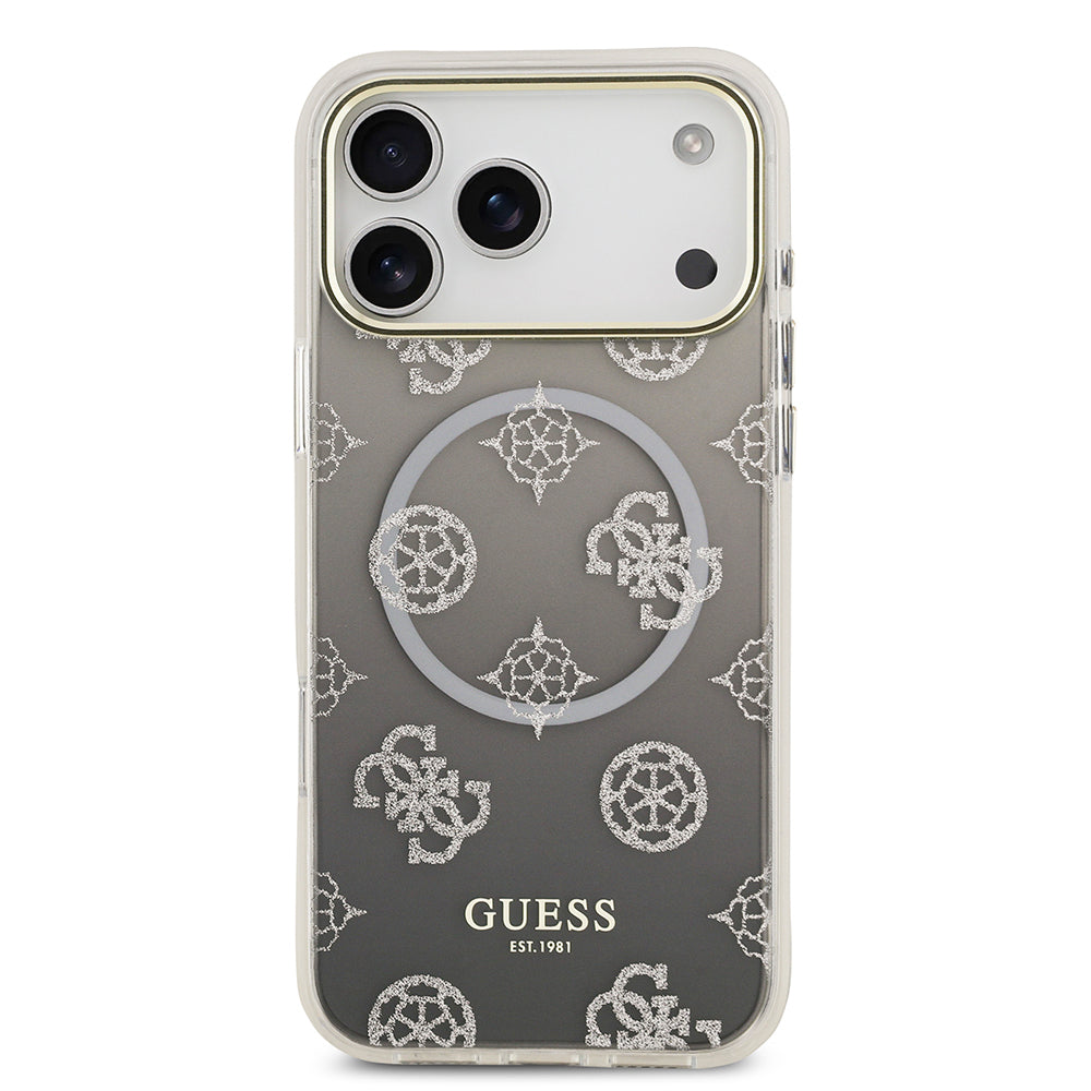 iPhone 17 Pro Max Kılıf Guess Orjinal Lisanslı M-safe Şarj Özellikli Simli Peony Desenli Silikon Kapak