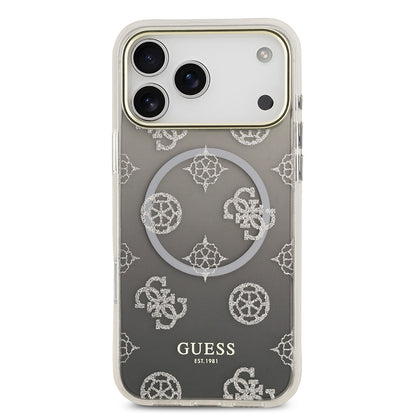 iPhone 17 Pro Max Kılıf Guess Orjinal Lisanslı M-safe Şarj Özellikli Simli Peony Desenli Silikon Kapak