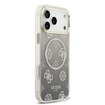 iPhone 17 Pro Max Kılıf Guess Orjinal Lisanslı M-safe Şarj Özellikli Simli Peony Desenli Silikon Kapak