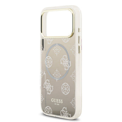 iPhone 17 Pro Max Kılıf Guess Orjinal Lisanslı M-safe Şarj Özellikli Simli Peony Desenli Silikon Kapak