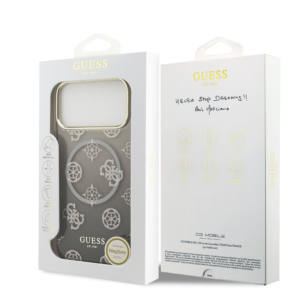 iPhone 17 Pro Max Kılıf Guess Orjinal Lisanslı M-safe Şarj Özellikli Simli Peony Desenli Silikon Kapak