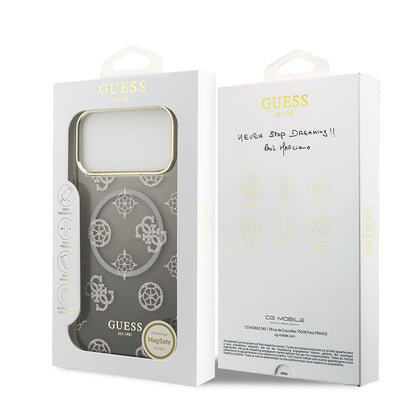 iPhone 17 Pro Max Kılıf Guess Orjinal Lisanslı M-safe Şarj Özellikli Simli Peony Desenli Silikon Kapak