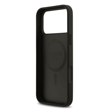iPhone 17 Pro Max Kılıf Guess Orjinal Lisanslı M-safe Şarj Özellikli Taneli Çiçek Tasarımlı Metal Yazı Logolu Kapak