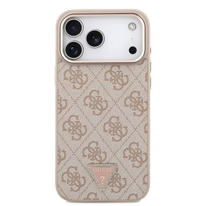 iPhone 17 Pro Max Kılıf Guess Orjinal Lisanslı M-safe Şarj Özellikli Taşlı Üçgen Logo 4G Desenli Kapak