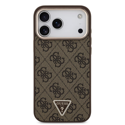 iPhone 17 Pro Max Kılıf Guess Orjinal Lisanslı M-safe Şarj Özellikli Taşlı Üçgen Logo 4G Desenli Kapak